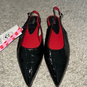 Cider Black and Red Slingback Flats